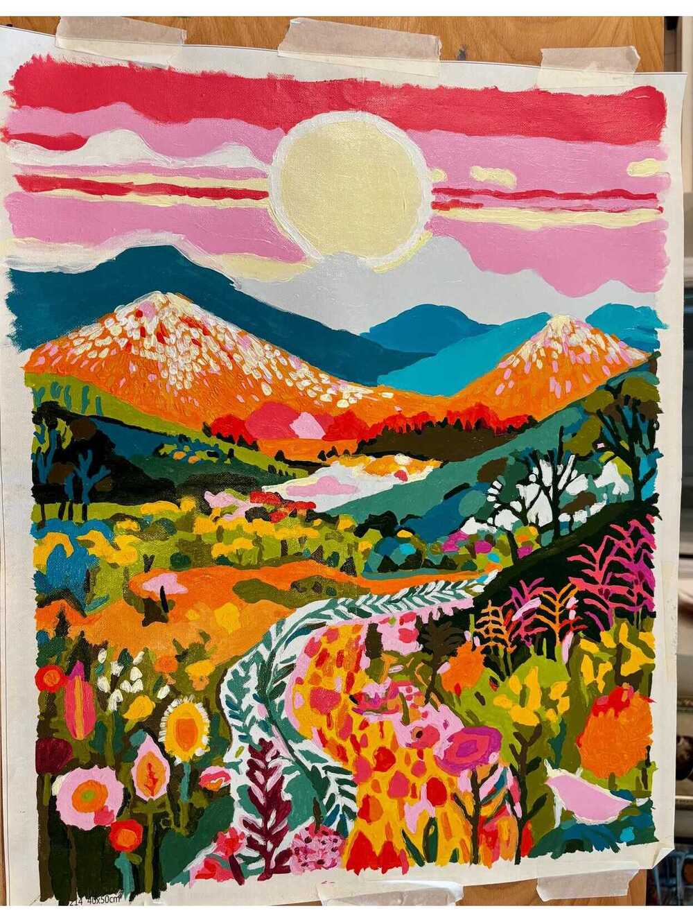 Colorful Mountain Valley and Wildflower Landscape completed paint by numbers